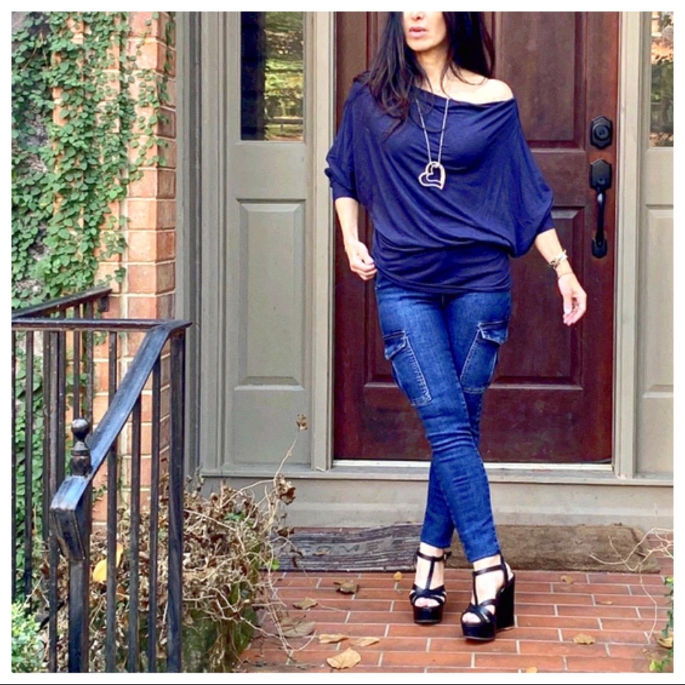 ✨LAST 1✨Navy blue Slouchy Dolman sleeves knit top - Picture 4 of 7